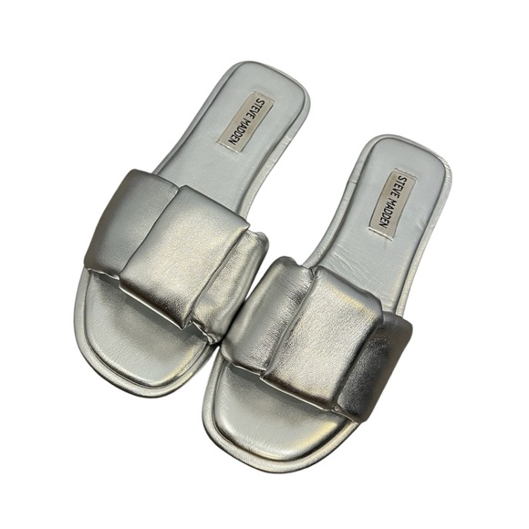 Steve Madden Windsor Silver Puff Sandals Size 8 - Picture 1 of 6